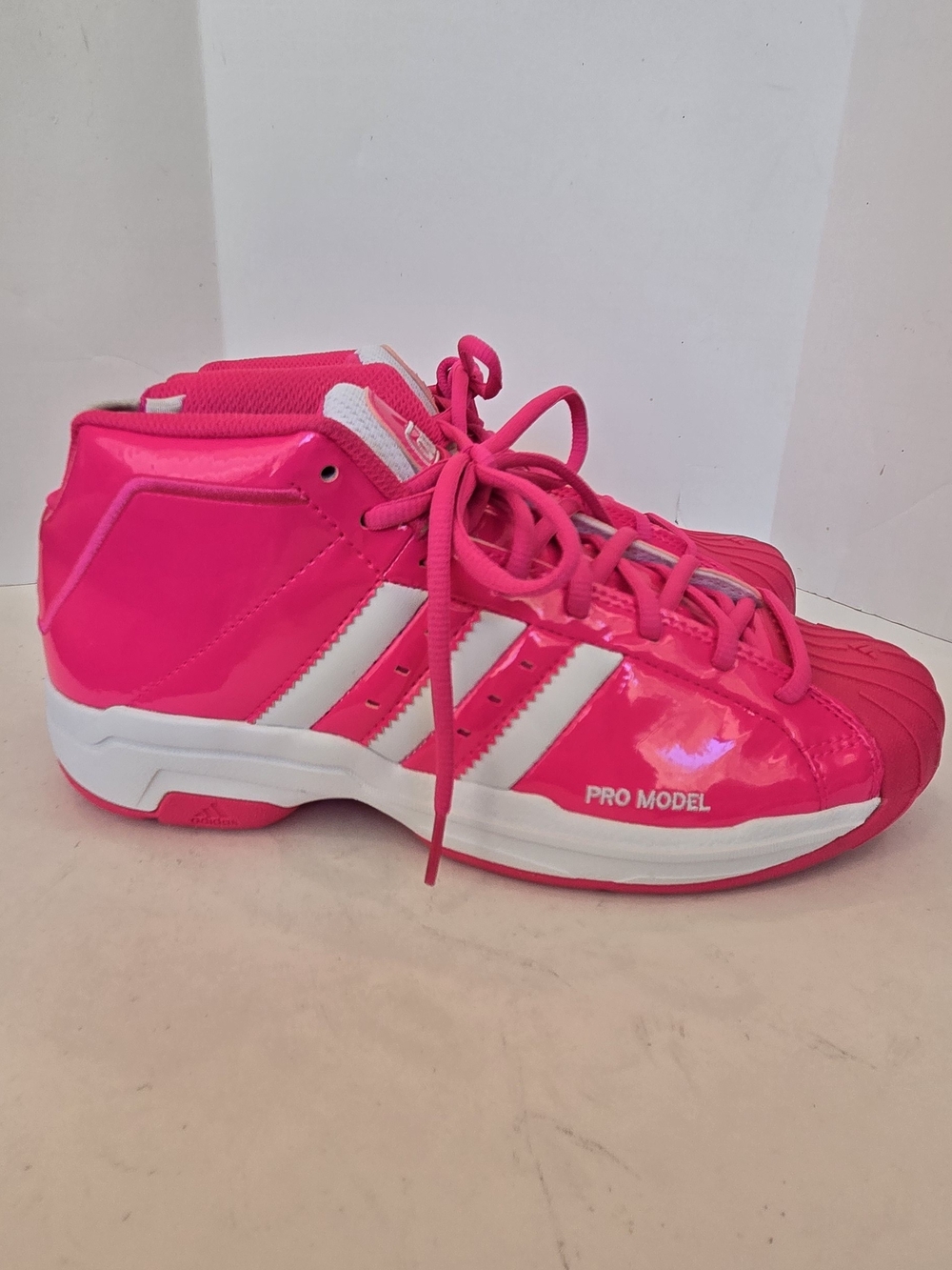 adidas Pro Model 2 G SM Team Hot Pink and White High-Top Sneakers